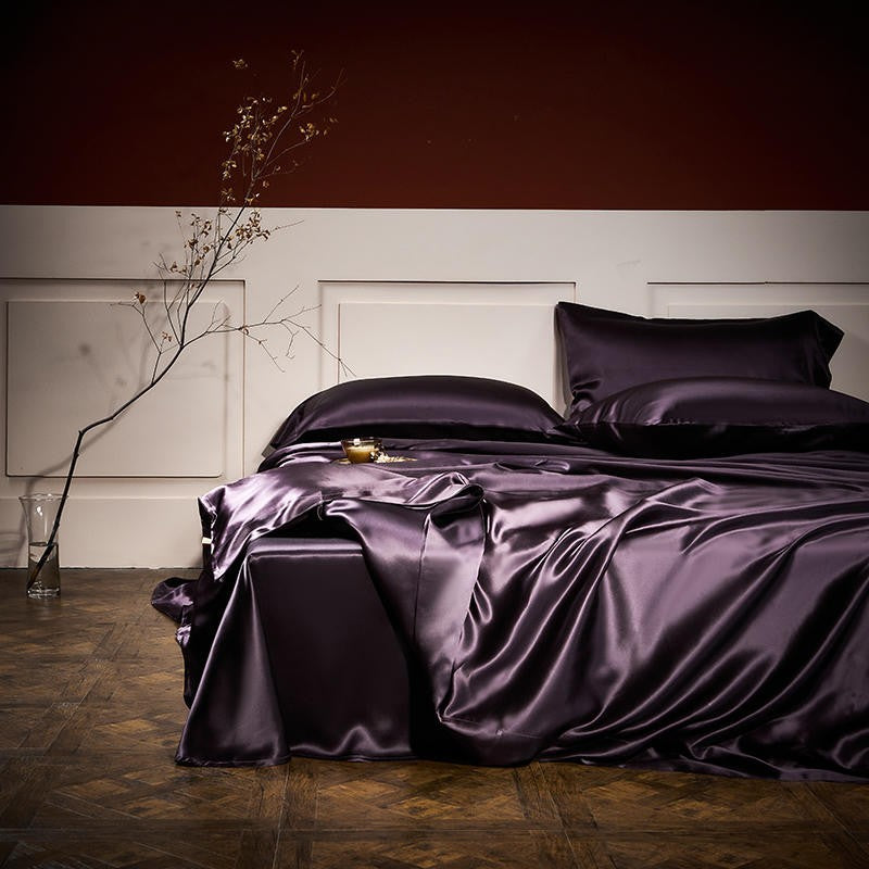 Arya Dark Violet 25 Momme Mulberry Silk Duvet Cover Set Luxury Designer ...