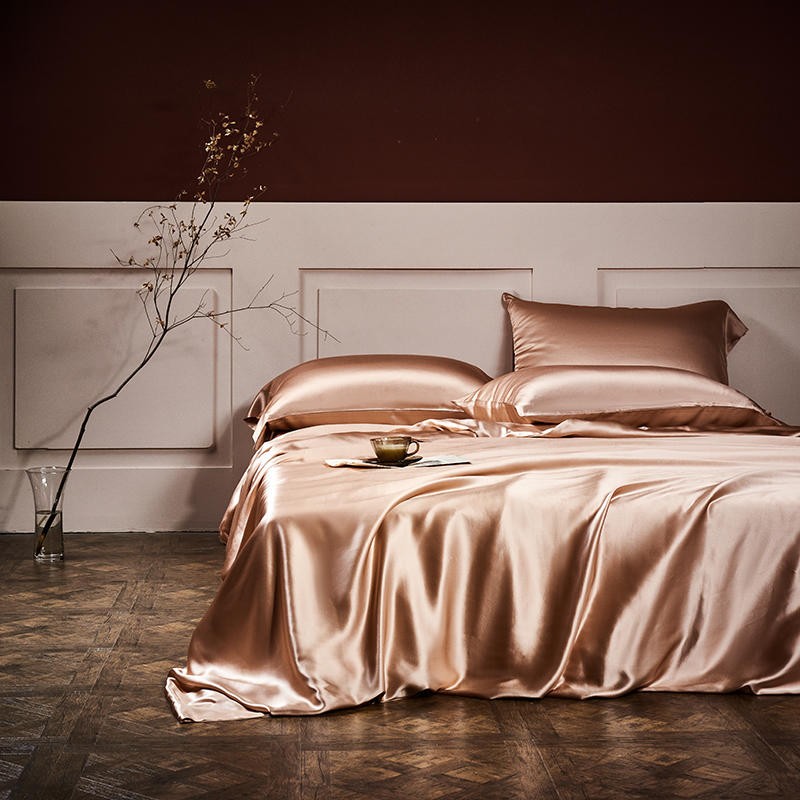 Arya Rose Gold 25 Momme Mulberry Silk Duvet Cover Set Luxury Designer ...