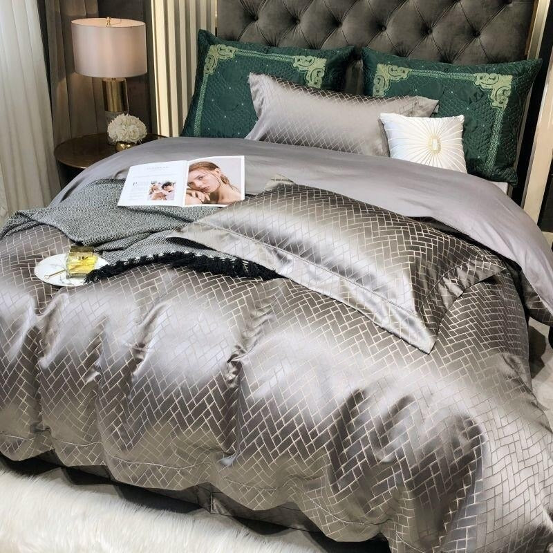 Jasmine Silver Luxury Jacquard Duvet Cover Set Luxury Designer Bedding