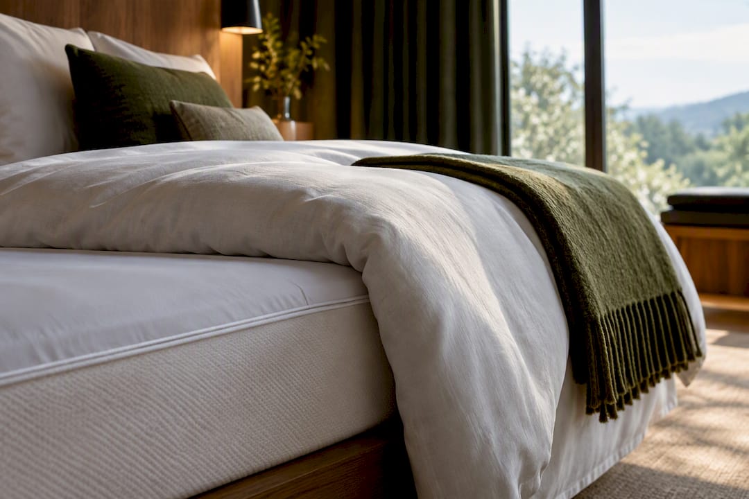 Hotel Style Guest Room Bedding Setup From Protector to Folded Throw