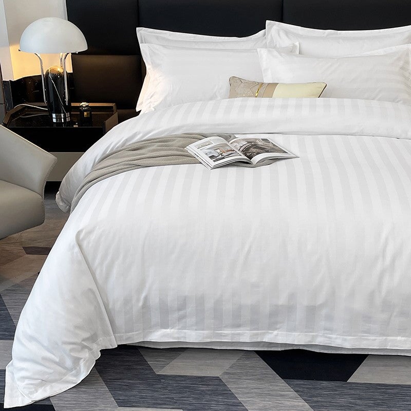 4-Piece Lux Hotel Striped Duvet Cover Set