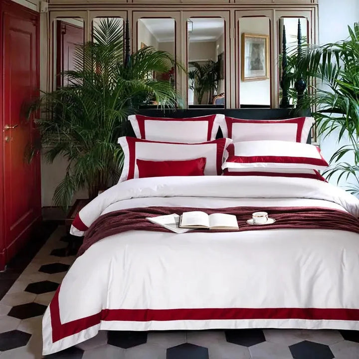 Hotel Luxe Red Contrast Border Duvet Cover Set