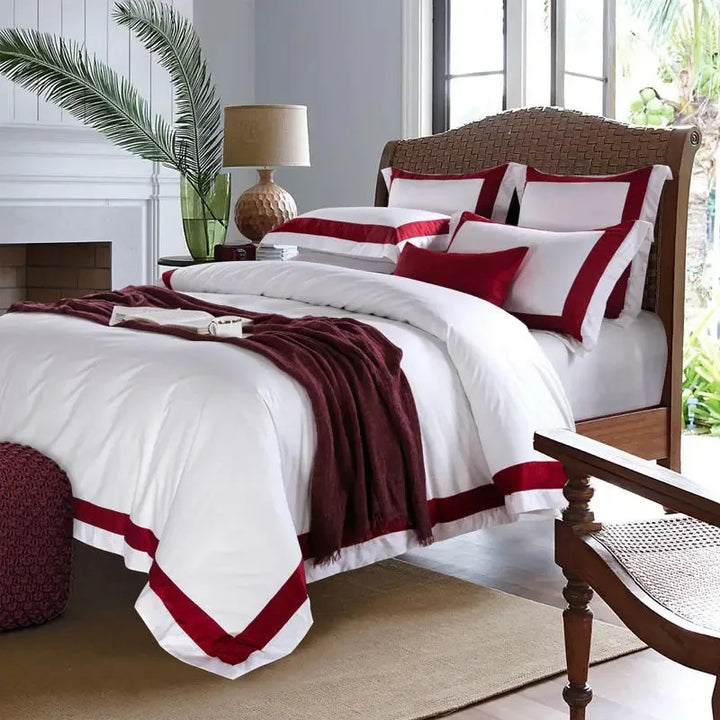 Hotel Luxe Red Contrast Border Duvet Cover Set