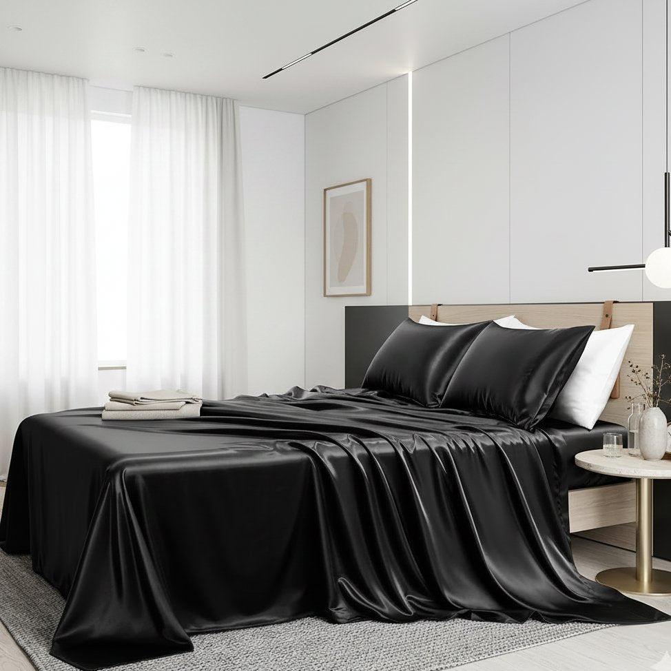 Black 25 Momme Mulberry Silk Bedding Set