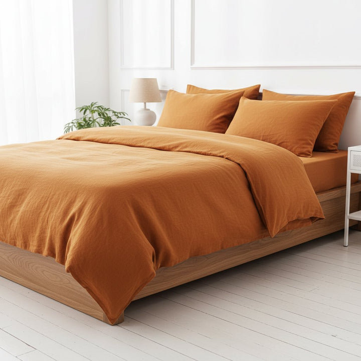 Burnt Orange 100% Linen Bedding Set