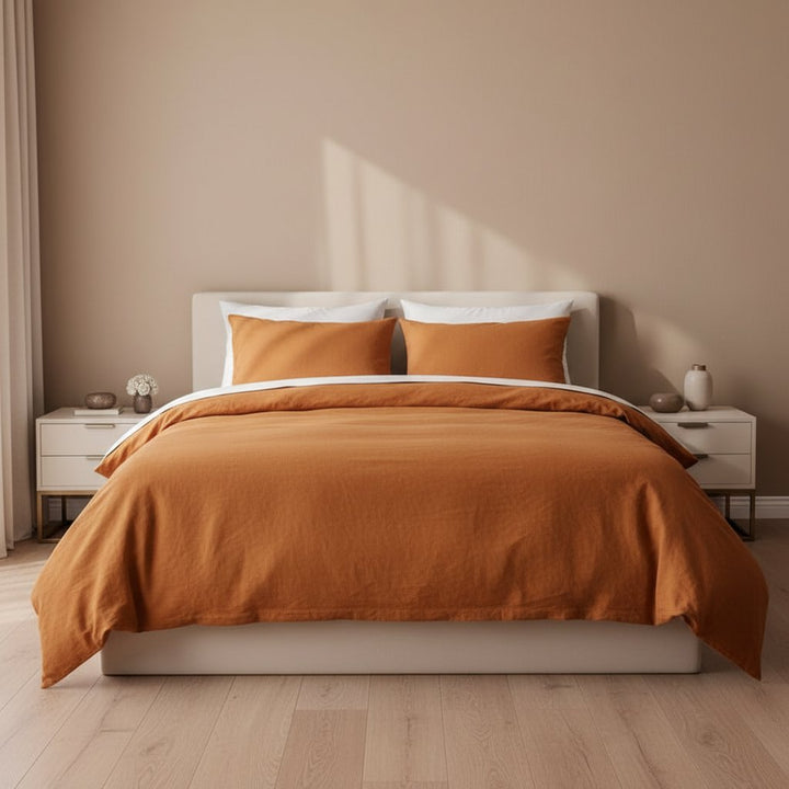 Burnt Orange 100% Linen Bedding Set