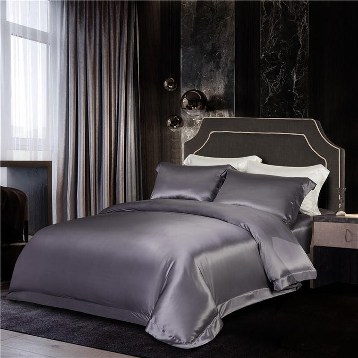 Charcoal Grey Luxury Pure 25 Momme Mulberry Silk Bedding Set