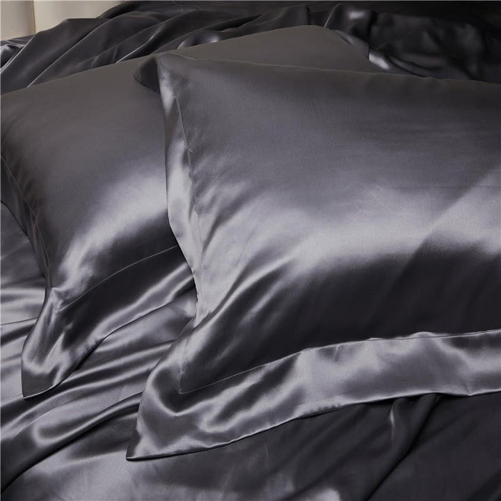 Charcoal Grey Luxury Pure 25 Momme Mulberry Silk Bedding Set