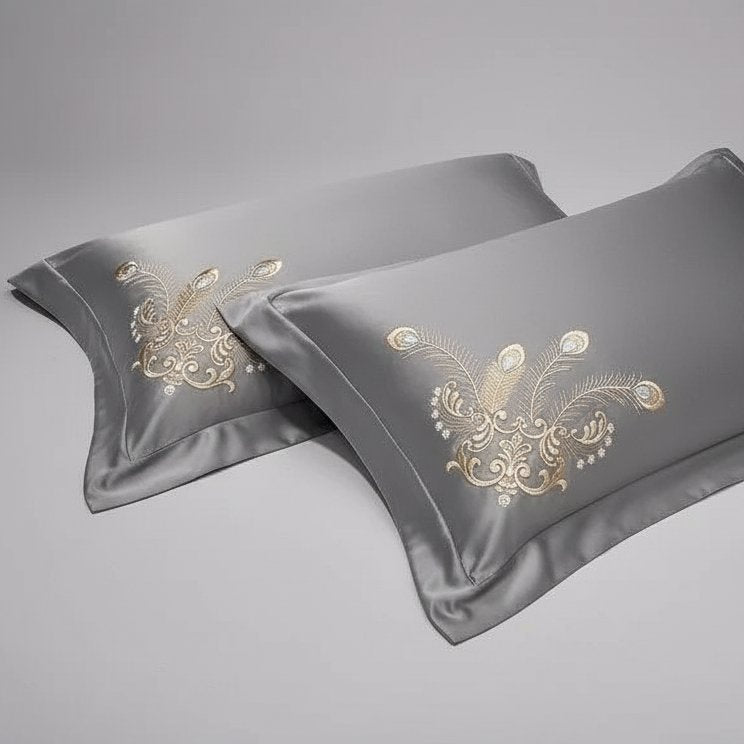 Elysee Grey Embroidered Pillowcase Set (Set of 2)