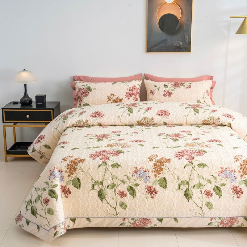 Floral Cotton Quilted Bedspread Set