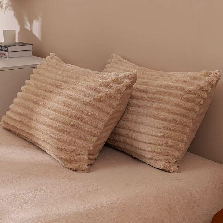 Fluffy Ribbed Brown Duvet Cover Set