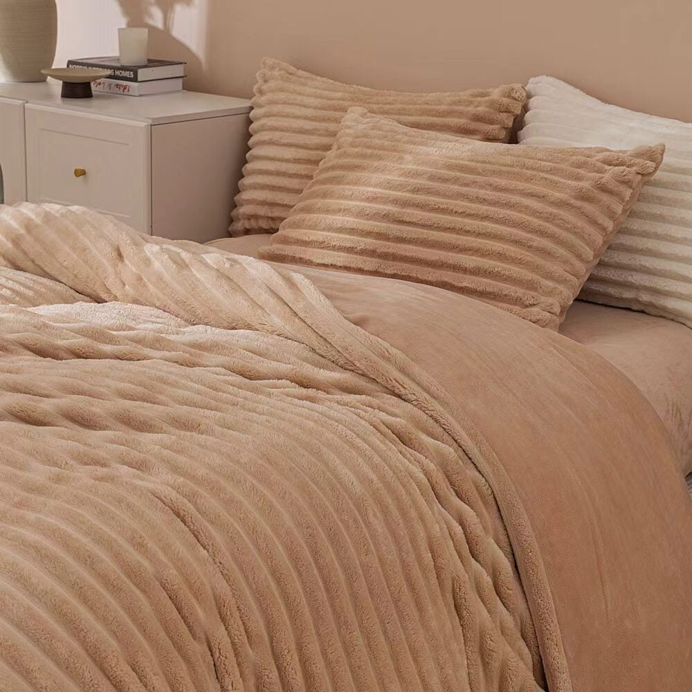 Fluffy Ribbed Brown Duvet Cover Set