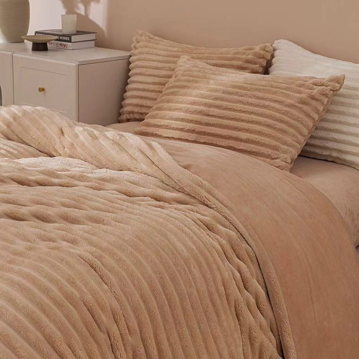 Fluffy Ribbed Brown Duvet Cover Set