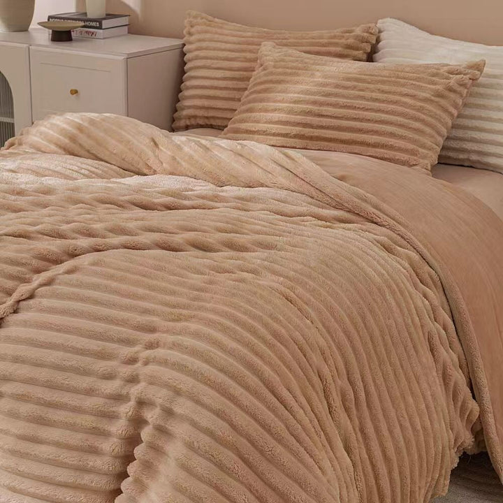 Fluffy Ribbed Brown Duvet Cover Set