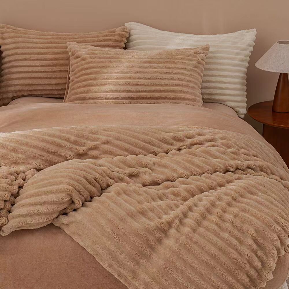 Fluffy Ribbed Brown Duvet Cover Set
