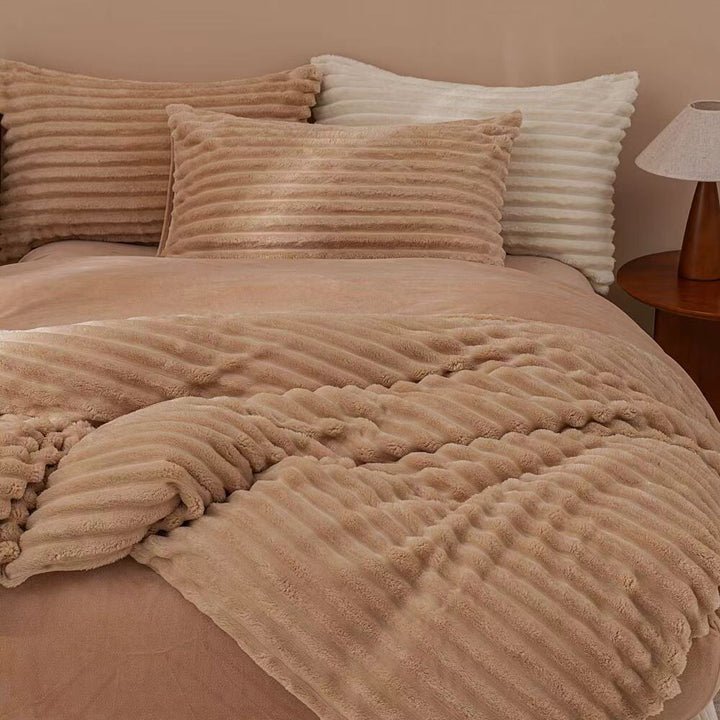 Fluffy Ribbed Brown Duvet Cover Set