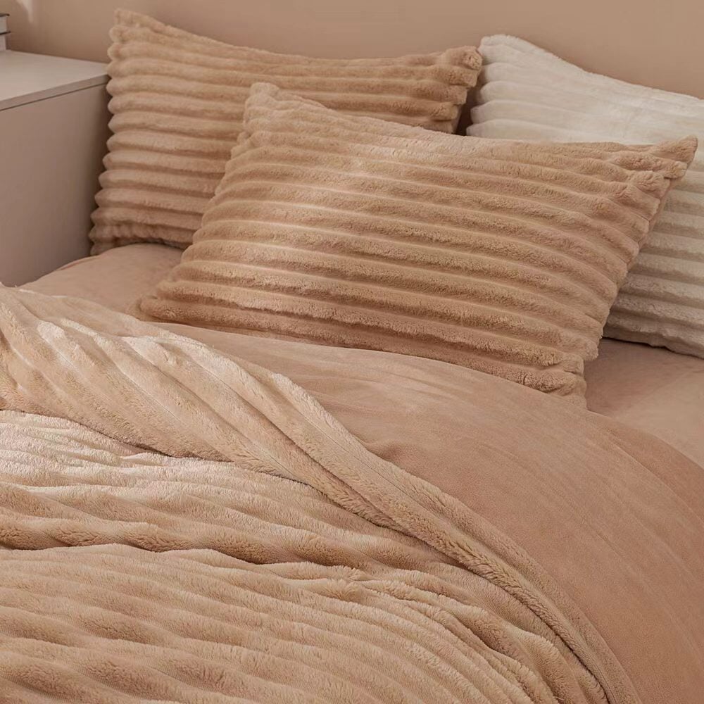 Fluffy Ribbed Brown Duvet Cover Set