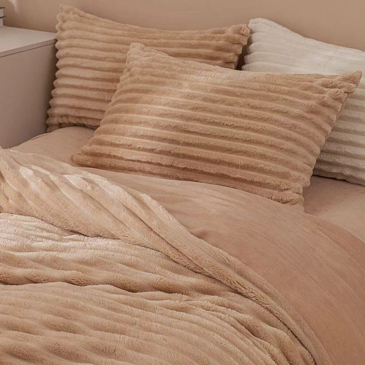 Fluffy Ribbed Brown Duvet Cover Set