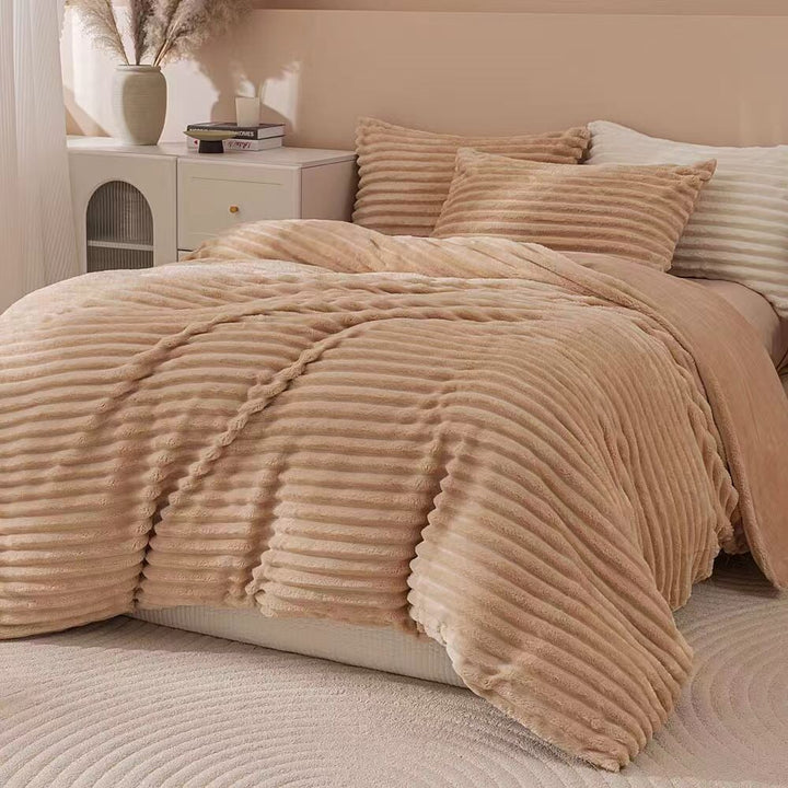Fluffy Ribbed Brown Duvet Cover Set