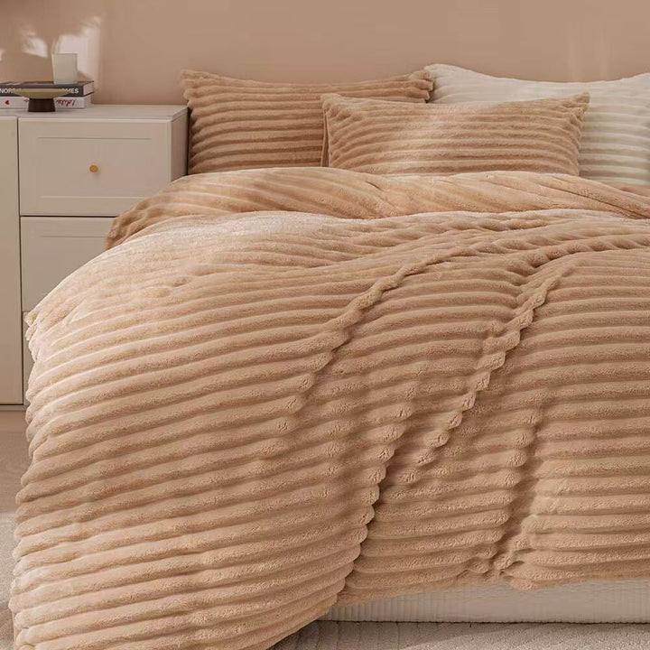 Fluffy Ribbed Brown Duvet Cover Set