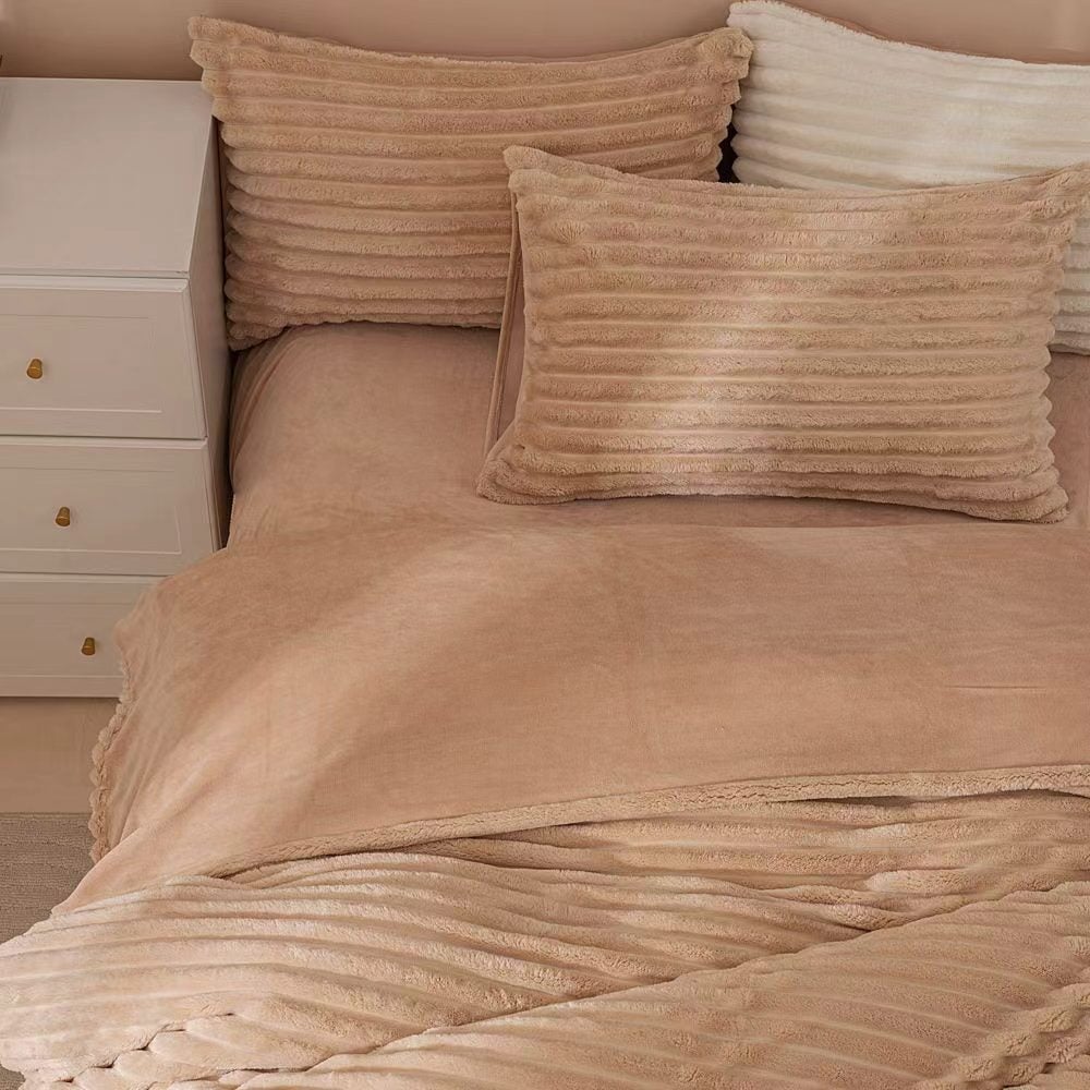 Fluffy Ribbed Brown Duvet Cover Set