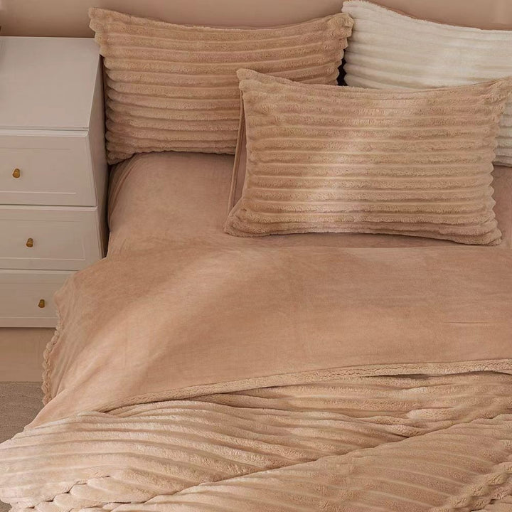Fluffy Ribbed Brown Duvet Cover Set