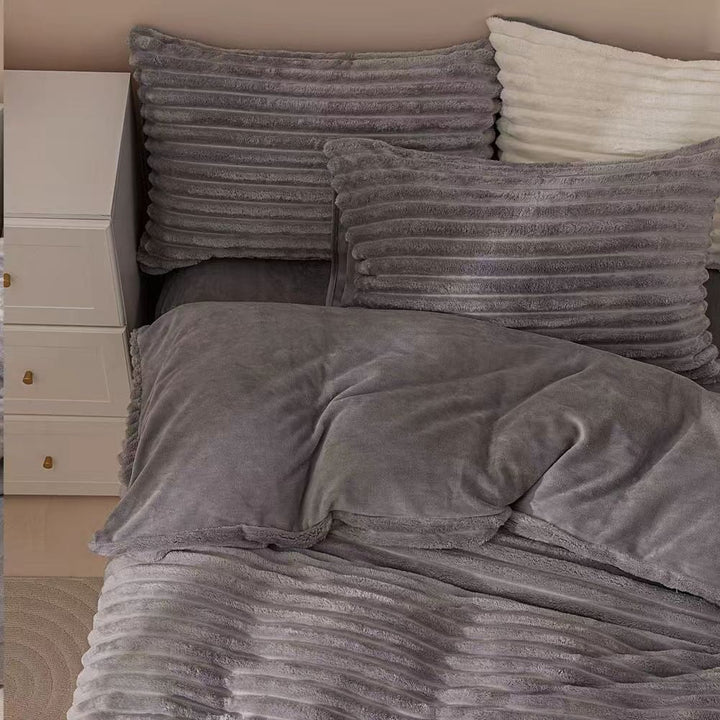 Fluffy Ribbed Grey Duvet Cover Set