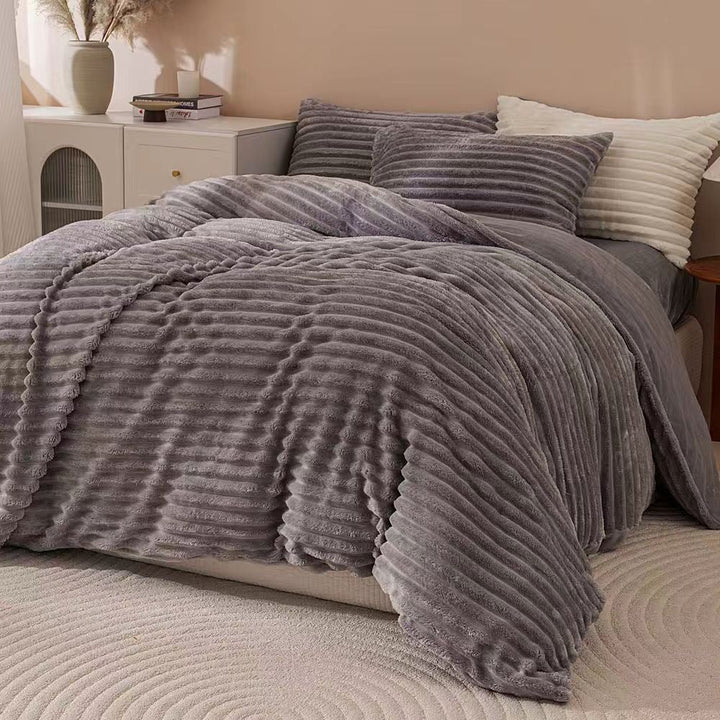 Fluffy Ribbed Grey Duvet Cover Set