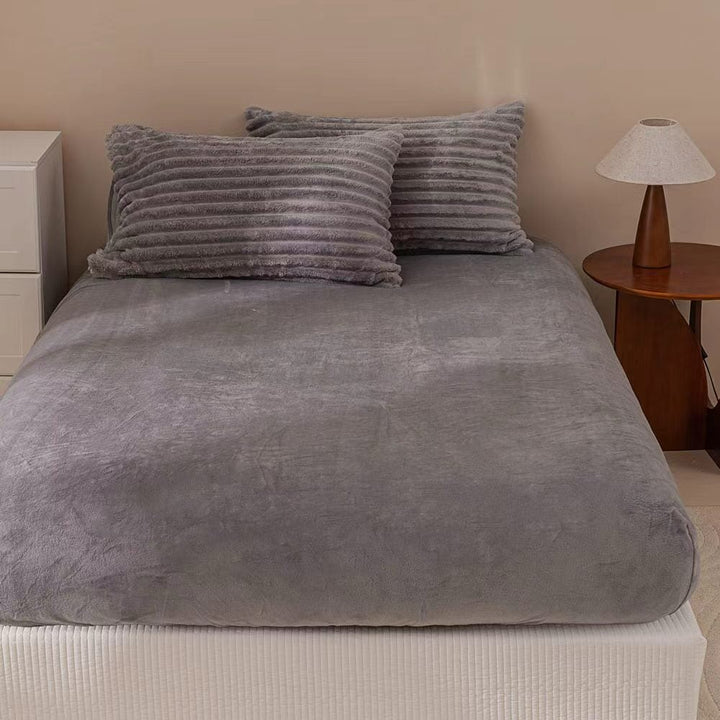 Fluffy Ribbed Grey Duvet Cover Set