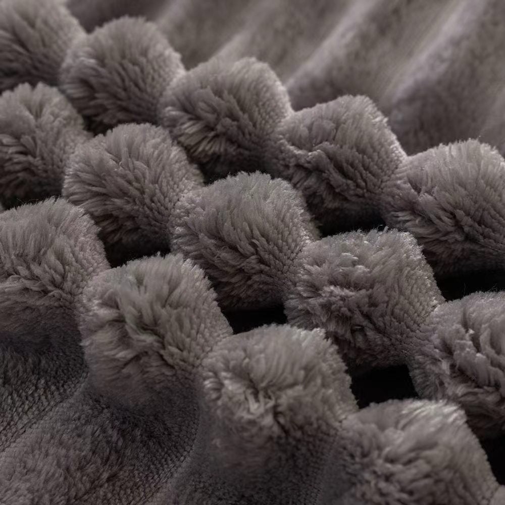 Fluffy Ribbed Grey Duvet Cover Set