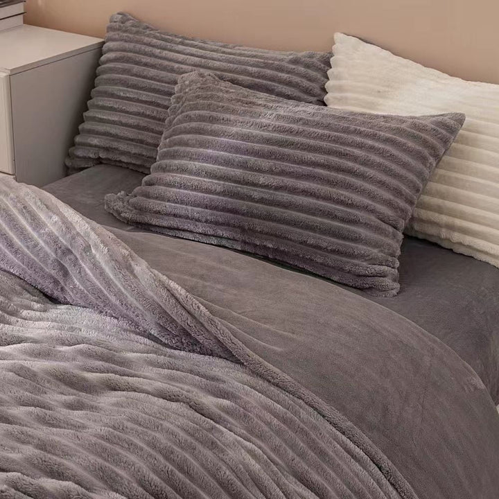 Fluffy Ribbed Grey Duvet Cover Set
