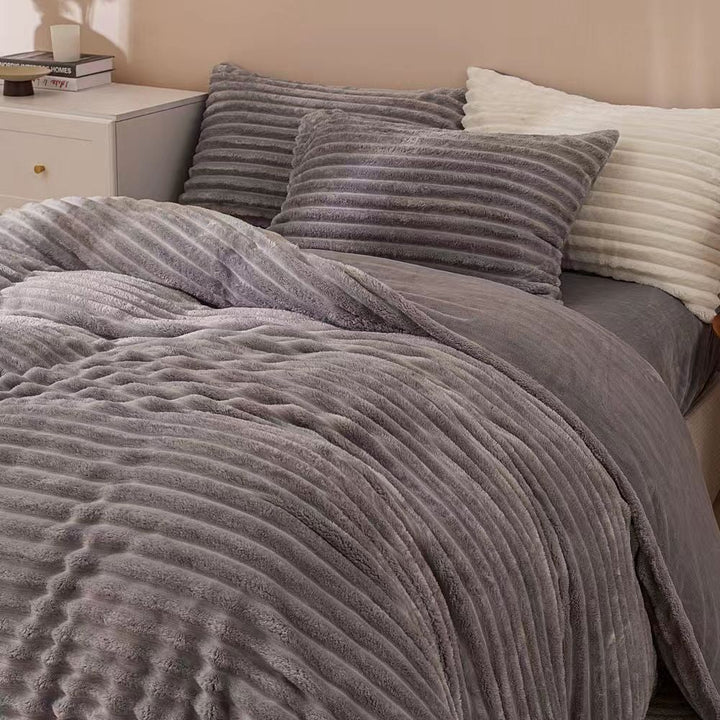 Fluffy Ribbed Grey Duvet Cover Set