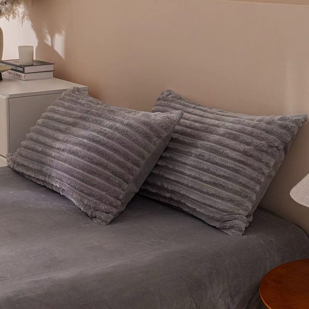 Fluffy Ribbed Grey Duvet Cover Set