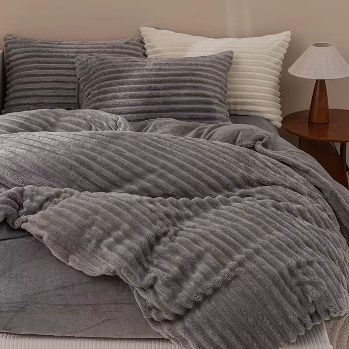 Fluffy Ribbed Grey Duvet Cover Set