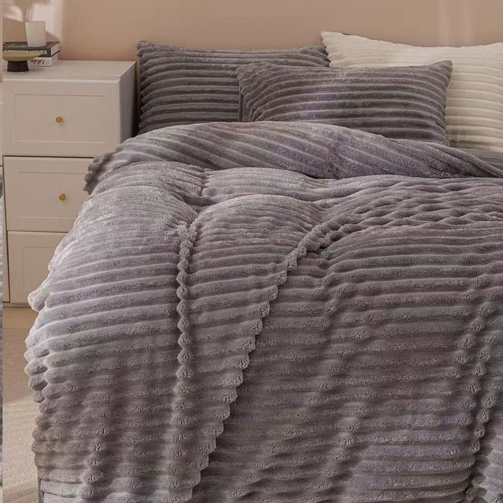 Fluffy Ribbed Grey Duvet Cover Set