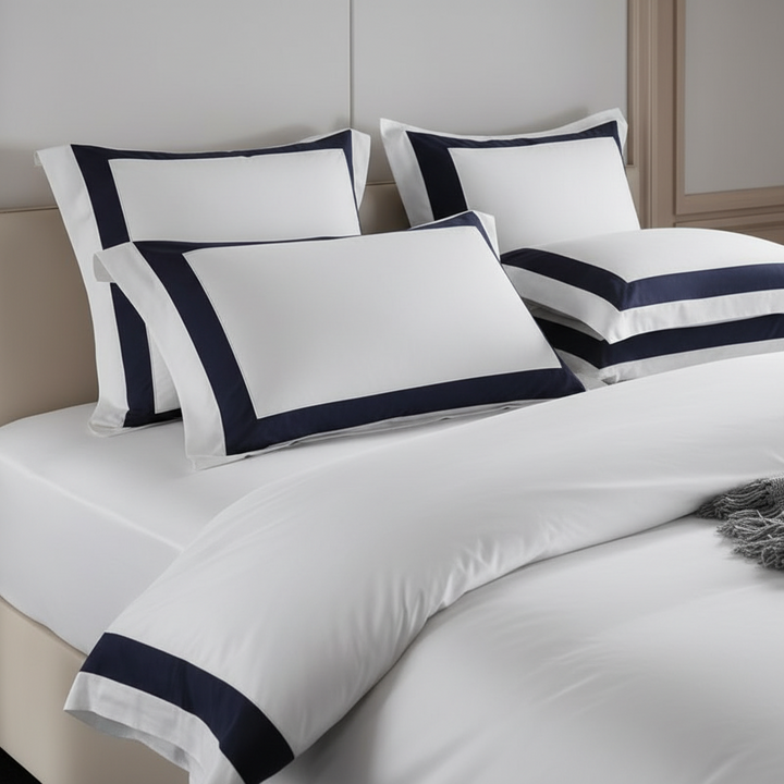 Hotel Luxe Dark Blue Contrast Border Duvet Cover Set