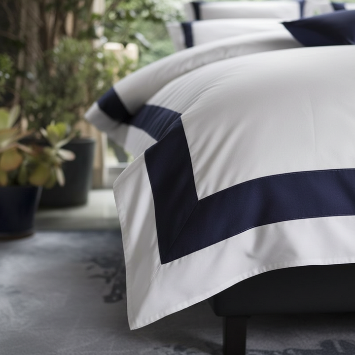 Hotel Luxe Dark Blue Contrast Border Duvet Cover Set