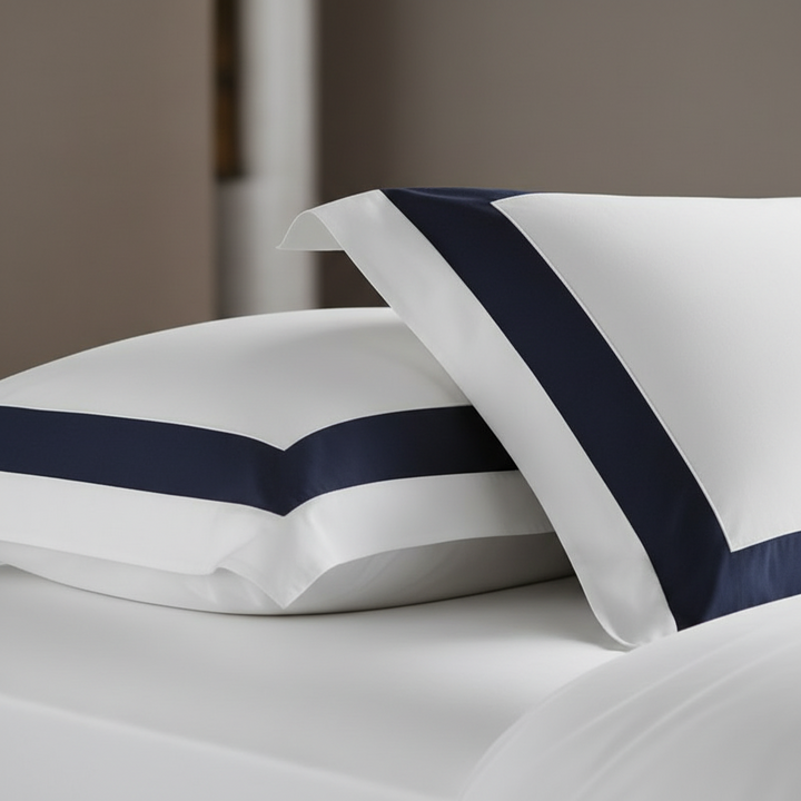 Hotel Luxe Dark Blue Contrast Border Duvet Cover Set