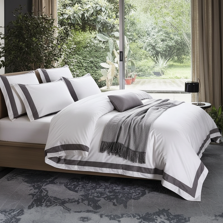 Hotel Luxe Grey Contrast Border Duvet Cover Set