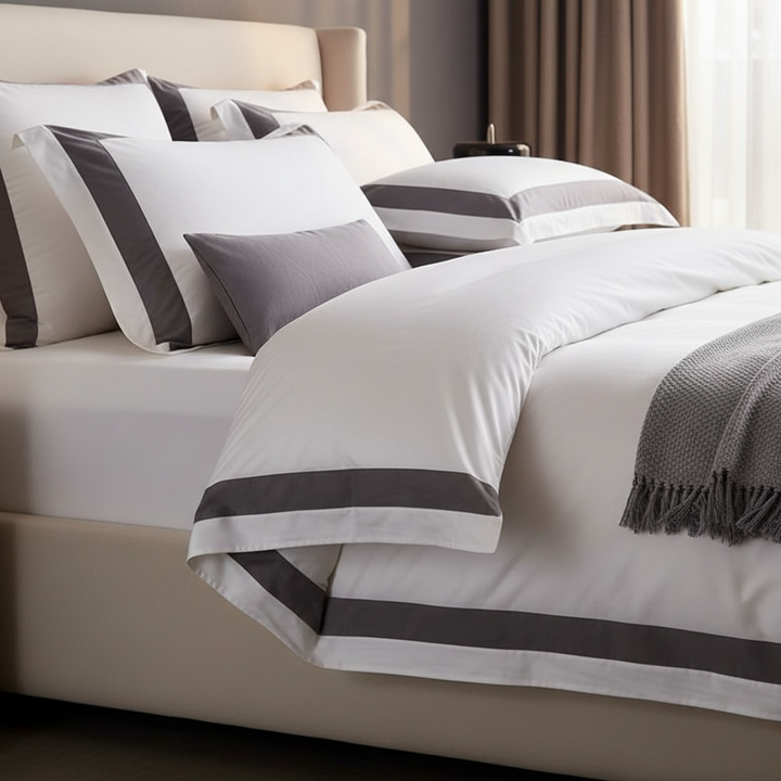 Hotel Luxe Grey Contrast Border Duvet Cover Set