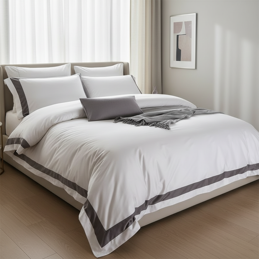 Hotel Luxe Grey Contrast Border Duvet Cover Set
