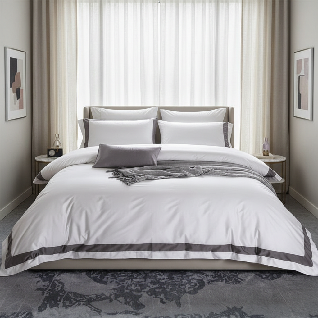 Hotel Luxe Grey Contrast Border Duvet Cover Set