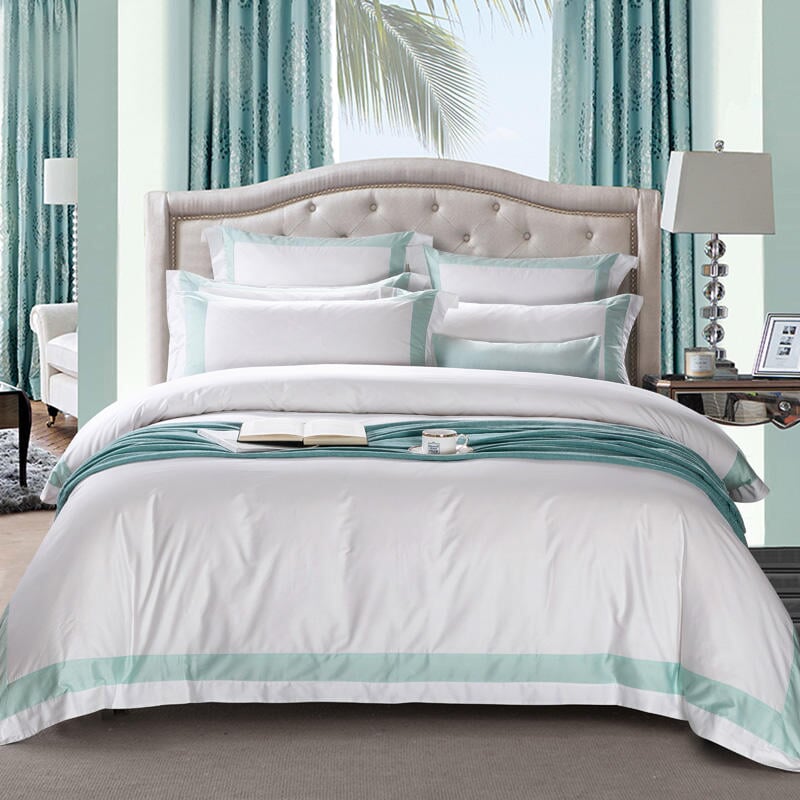 Hotel Luxe Mint Green Contrast Border Duvet Cover Set
