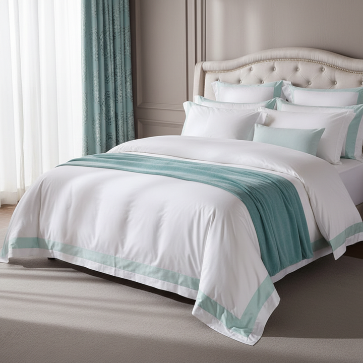 Hotel Luxe Mint Green Contrast Border Duvet Cover Set