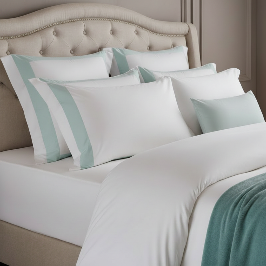 Hotel Luxe Mint Green Contrast Border Duvet Cover Set