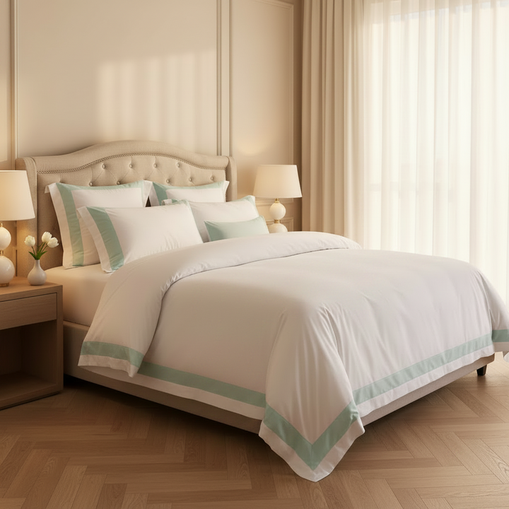 Hotel Luxe Mint Green Contrast Border Duvet Cover Set
