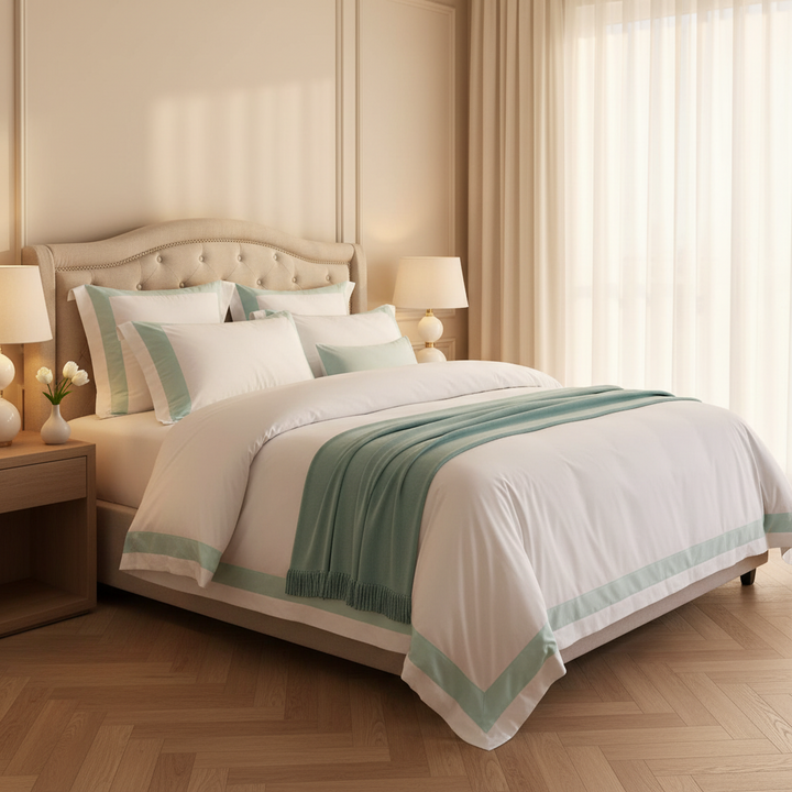 Hotel Luxe Mint Green Contrast Border Duvet Cover Set