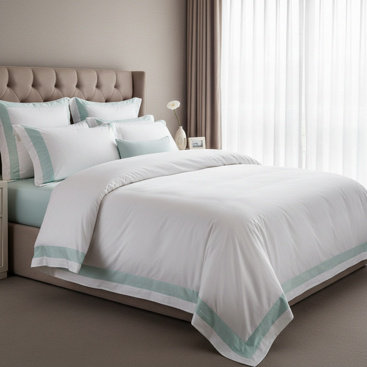Hotel Luxe Mint Green Contrast Border Duvet Cover Set