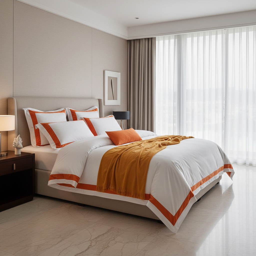 Hotel Luxe Orange Contrast Border Duvet Cover Set