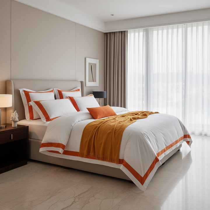 Hotel Luxe Orange Contrast Border Duvet Cover Set